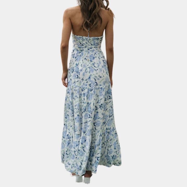 Long Summer Dress with Halter Neck – Soraya-Orange-XS-State of Style