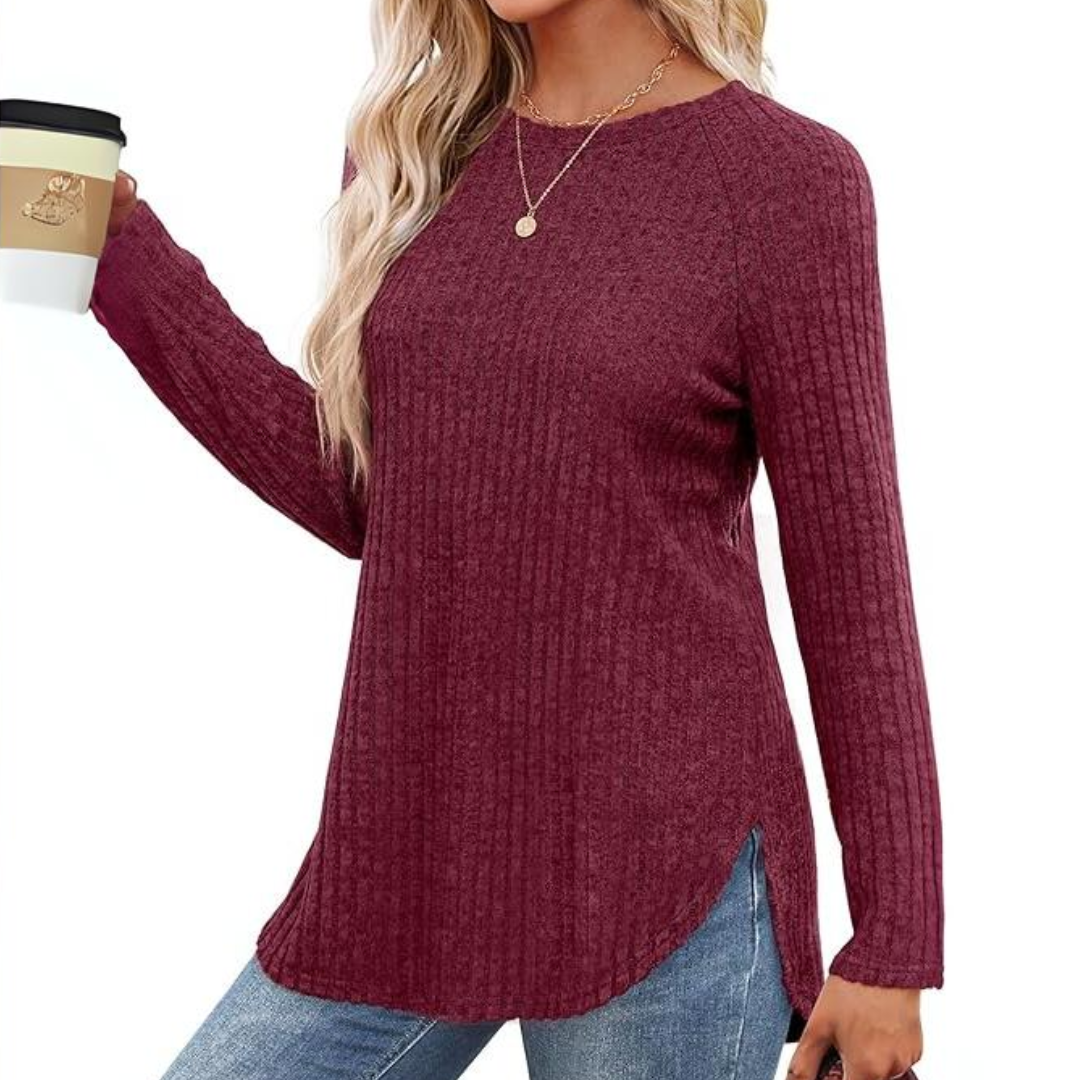 Loose Fit Crew Neck Sweater Tunic - Barbara-Apricot-S-Nora Luxe