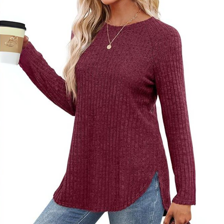 Loose Fit Crew Neck Sweater Tunic - Barbara-Apricot-S-Nora Luxe