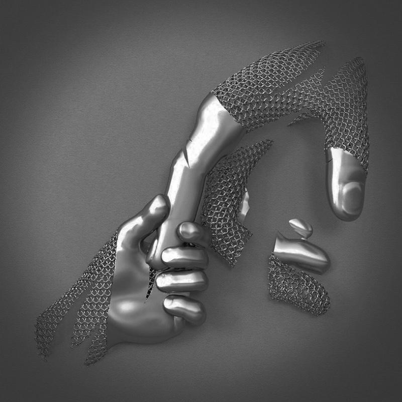 Love Canvas with Metal Figure - AmorArte-Silver grey (No frame)-Holding hands-11.81 in x 15.75 in-Nora Luxe