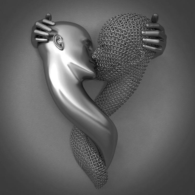 Love Canvas with Metal Figure - AmorArte-Silver grey (No frame)-Kiss of love-11.81 in x 15.75 in-Nora Luxe