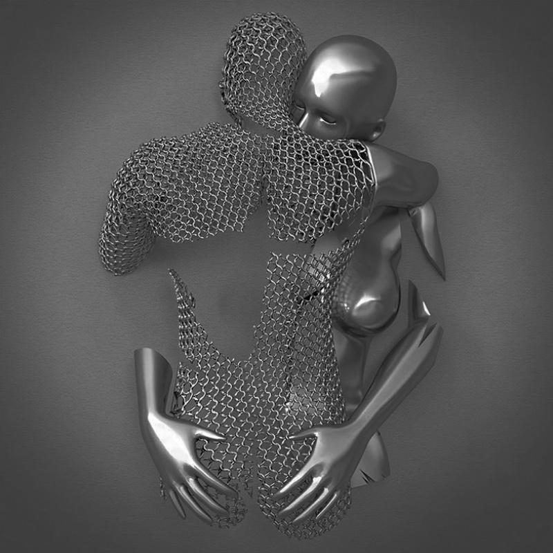 Love Canvas with Metal Figure - AmorArte-Silver grey (No frame)-Loving embrace-11.81 in x 15.75 in-Nora Luxe