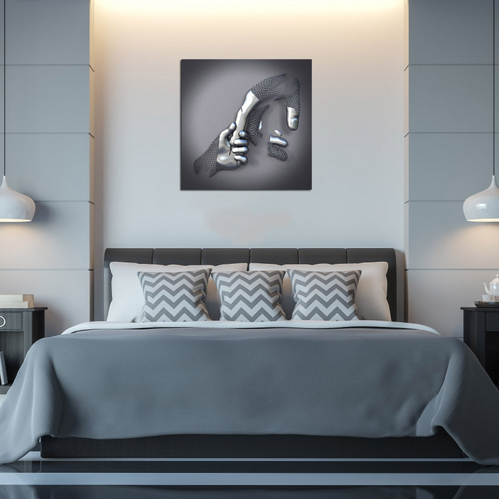 Love Canvas with Metal Figure - AmorArte-Silver grey (No frame)-Loving heart-11.81 in x 15.75 in-Nora Luxe