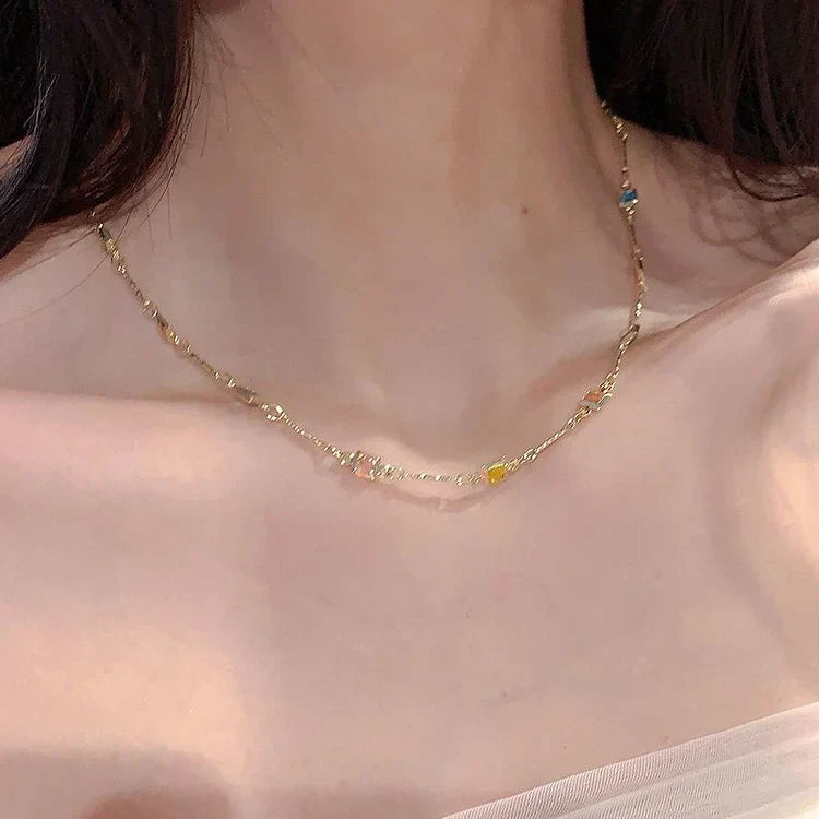 Lovely Gold/Silver Necklace with Colourful Stones - Ivy-Gold-Nora Luxe