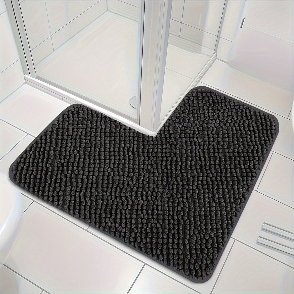 Luxury L-shaped Non-slip Corner Shower Mat - Evelyn-Black-15.75 inches x 15.75 inches x 31.5 inches-Nora Luxe