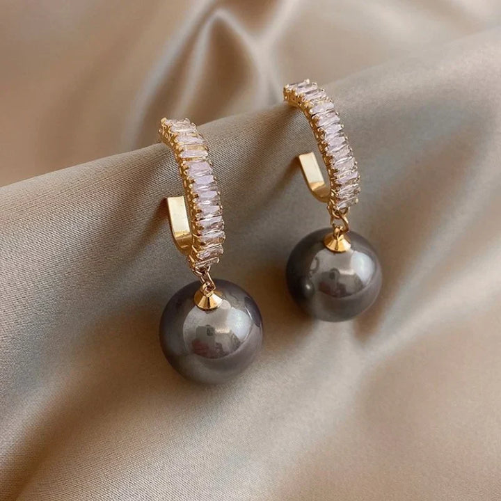 Luxury Pearl Earrings with Zirconia - Delphine-Gray-Nora Luxe