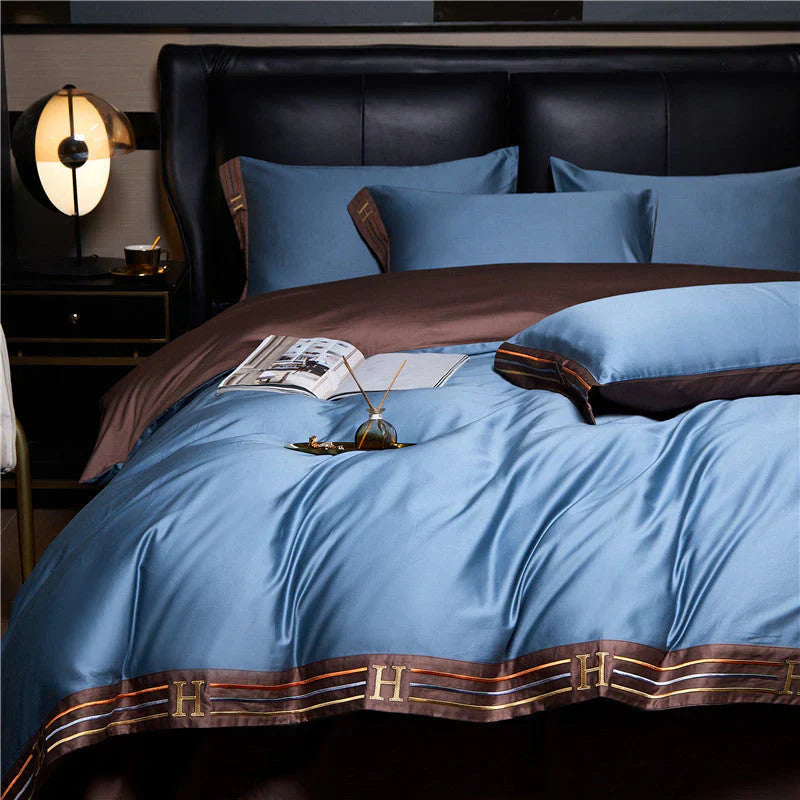 Luxury Satin Bedding Set 4-Piece - OpulenceSleep-Blue-1.5m 78.74 × 90.55 in-Nora Luxe