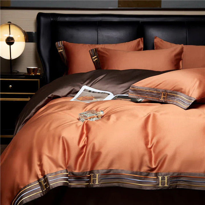 Luxury Satin Bedding Set 4-Piece - OpulenceSleep-Orange-1.5m 78.74 × 90.55 in-Nora Luxe