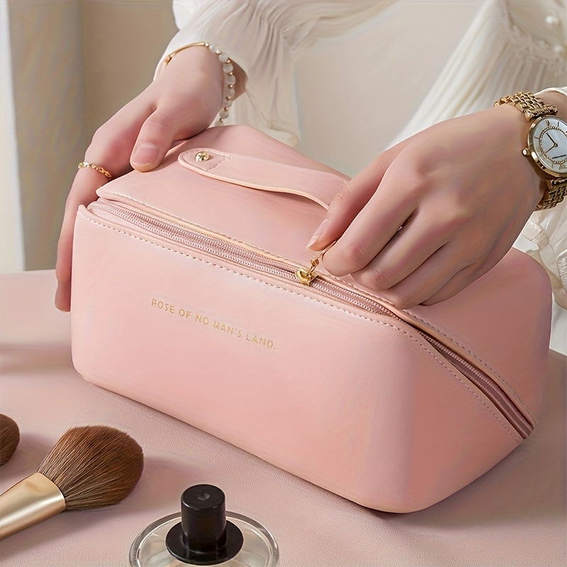 MAKEUP ORGANIZER WITH ZIPPER – LUXURY TOILETRY BAG FOR TRAVEL-Brown-Nora Luxe