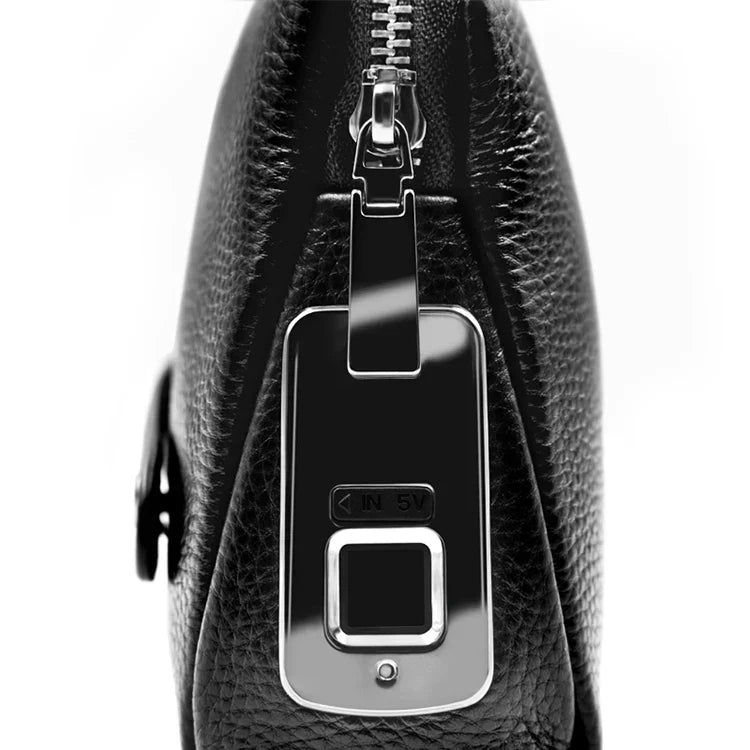 Men’s Leather Anti-Theft Clutch with Fingerprint Lock – Blackish-Blue
