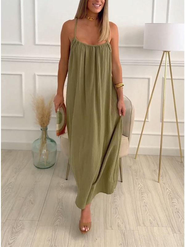 Maxi Dress in Cotton and Linen with Round Neck – Elin-White-S-State of Style