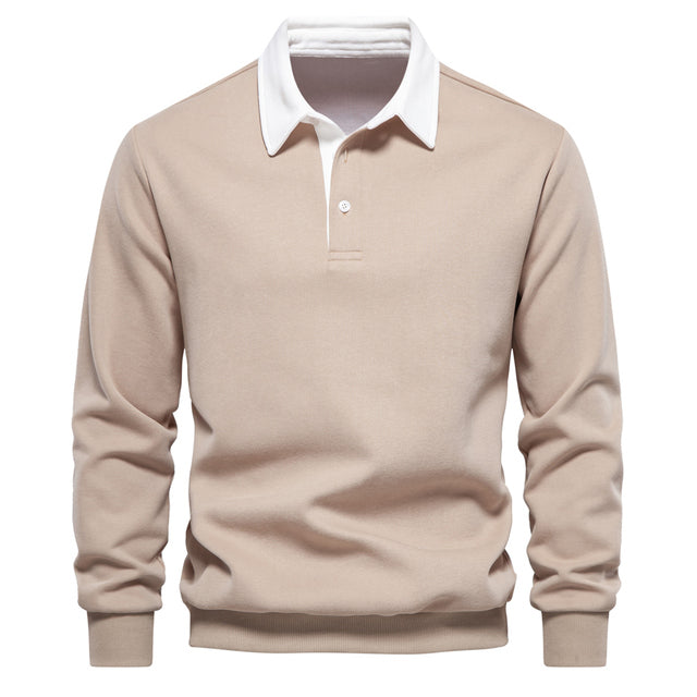 Men's Polo Sweater with Long Sleeves - Rafael-Beige-S-Nora Luxe