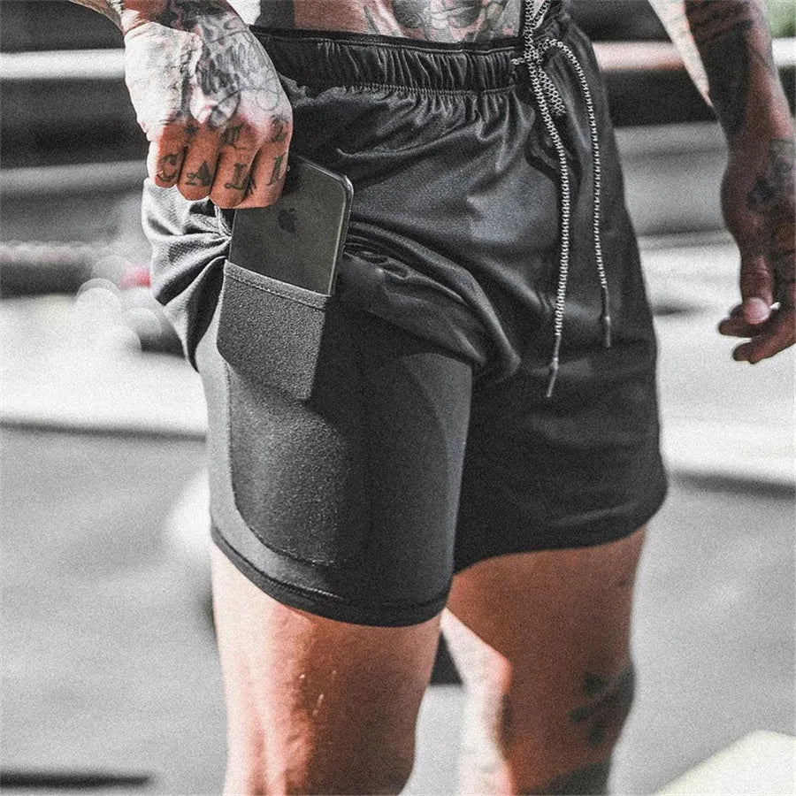 Men's Running Shorts with Double Layer – Milan-Black/Light Blue-M (50-65kg)-State of Style