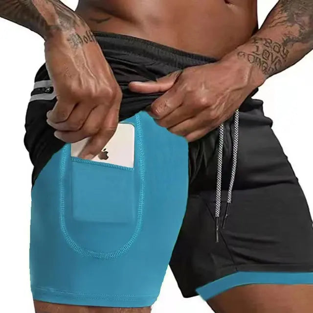Men's Running Shorts with Double Layer – Milan-Fluorescent blue-M (50-65kg)-State of Style