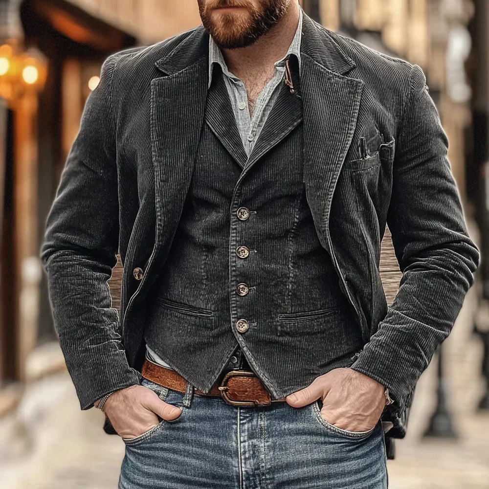 Men's set of Jacket and Waistcoat – Victor-Black-S-Nora Luxe