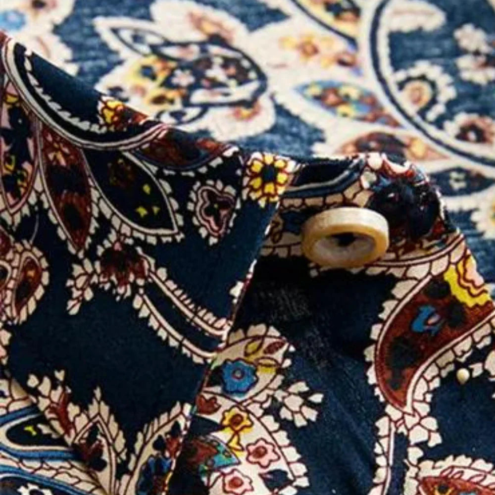 Men's Shirt with Floral Print and Short Sleeves – Florado-Orange-S-State of Style