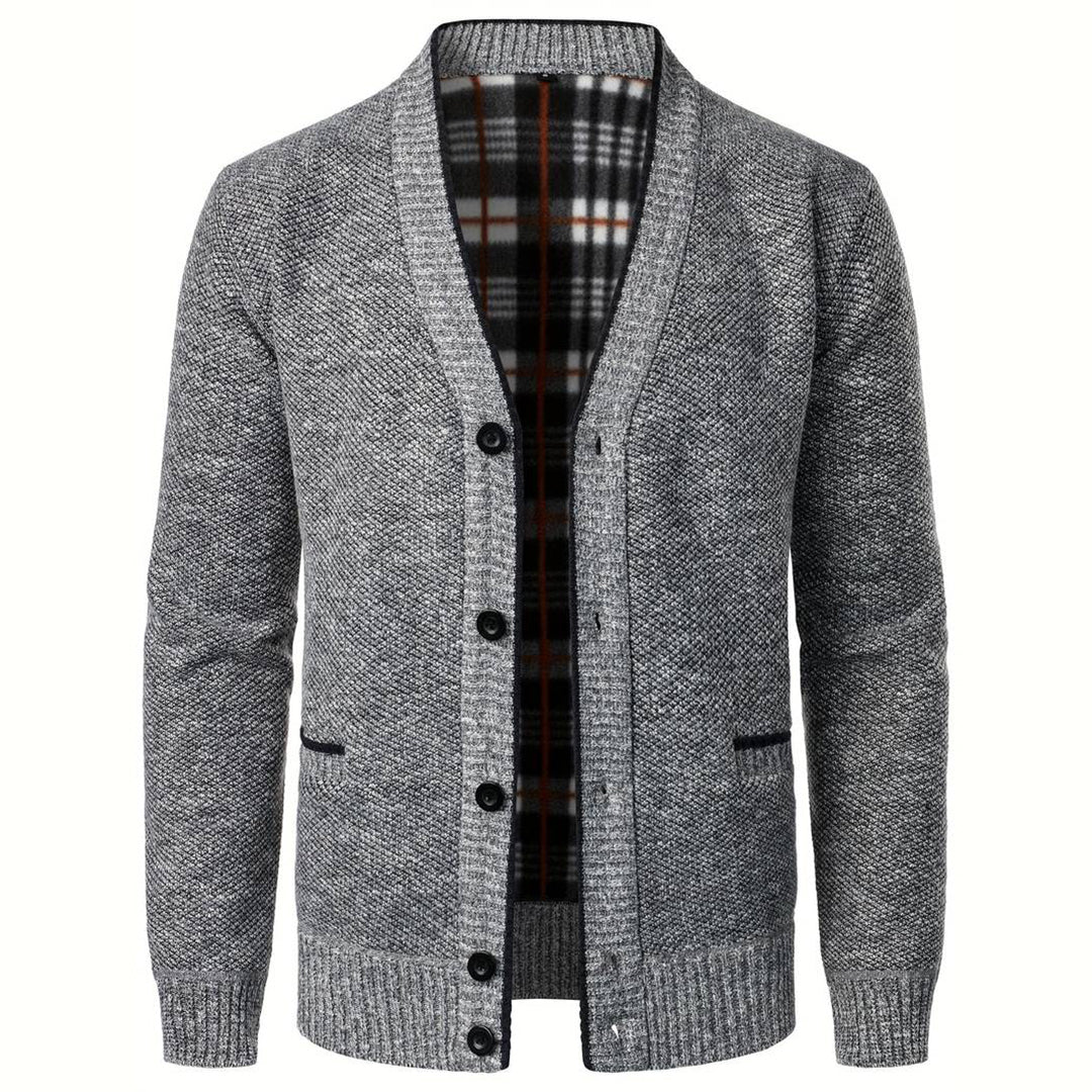 Men's sweater with V-neck - Aspen-Light Gray-S-Nora Luxe