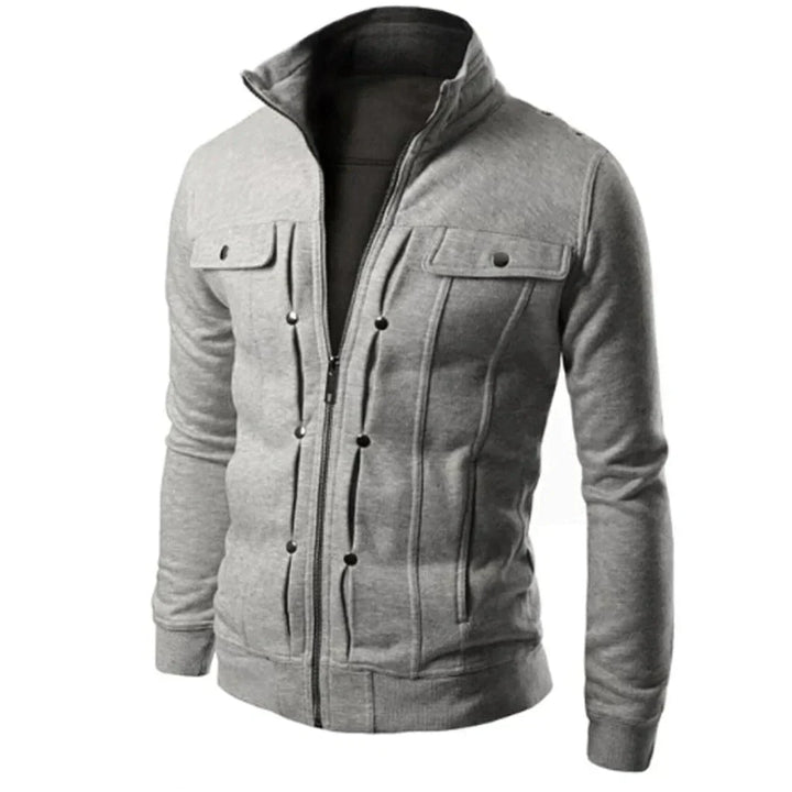 Men's Zip-Up Stand Collar Jacket – Carlo-Gray-S-Nora Luxe