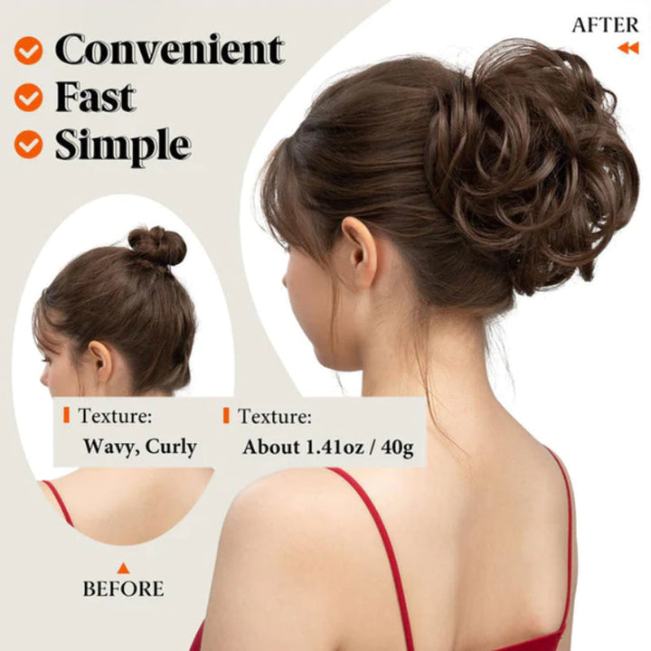 Messy Clip-in Bun with Side Clip – Elina-Black-Nora Luxe