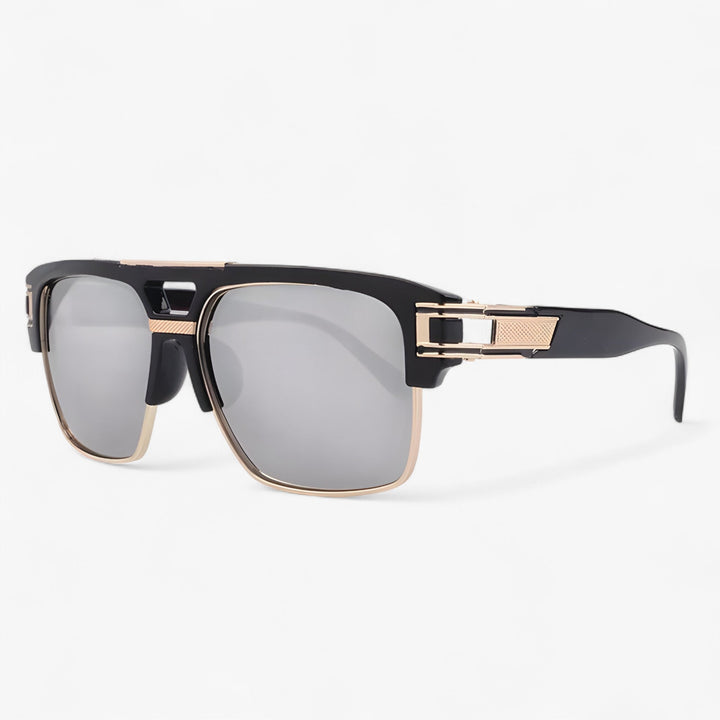 Mirrored Retro Designer Sunglasses – Calvero-Black Silver-Nora Luxe