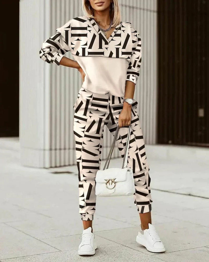 Modern Tracksuit Set - Mira-Beige/White-XS-Nora Luxe