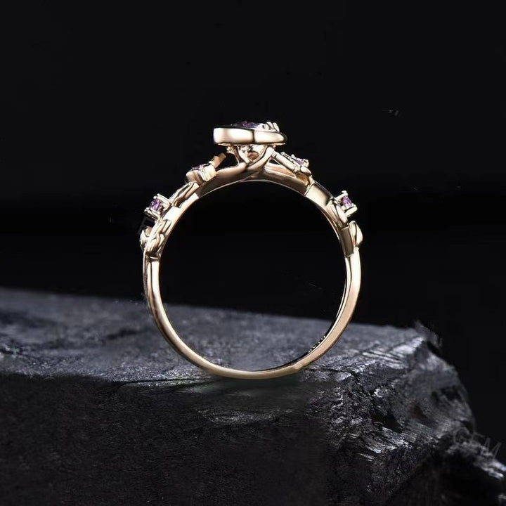 Moonstone Color-Changing Alexandrite and Amethyst Engagement Ring - Elara-Gold-1.93 inches-Nora Luxe