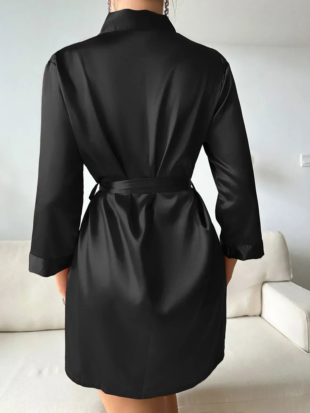 Morning dress made of Glacé Silk with Lace Closure – Noémie-Black-S-State of Style