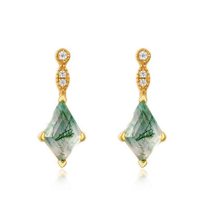 Moss Agate and White Zircon Jewellery Set - Lana-Earrings-Nora Luxe
