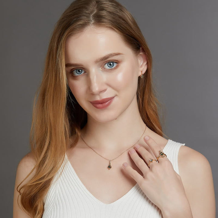 Moss Agate and White Zircon Jewellery Set - Lana-Necklace-Nora Luxe
