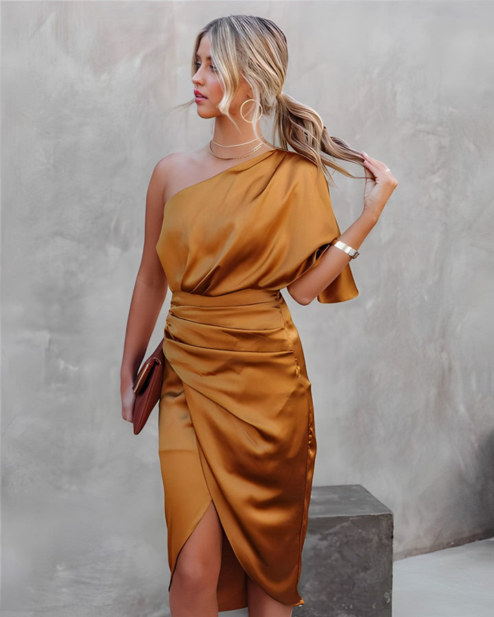 One-Shoulder Cocktail Dress - Valeria-Gold-S-The Livary