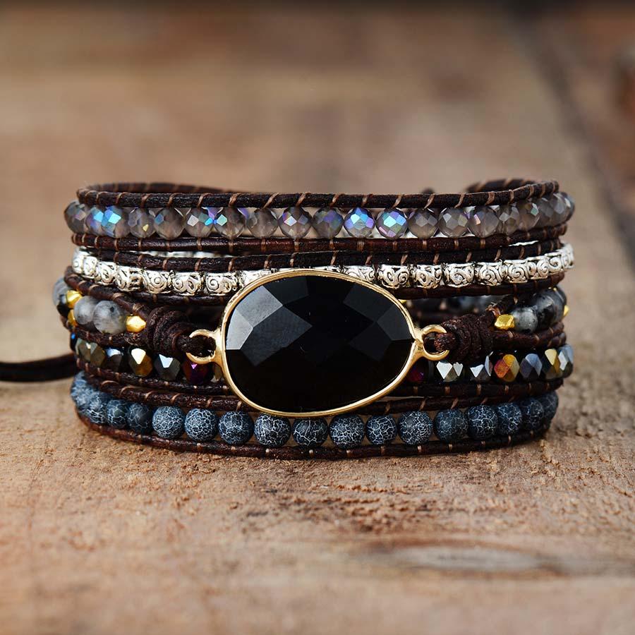 Onyx Moonlight Protective Wrap Bracelet - Lunara-Nora Luxe