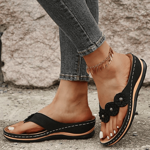 Orthopaedic Ladies Sandals with Floral Detail – Melina-Pink-3-State of Style