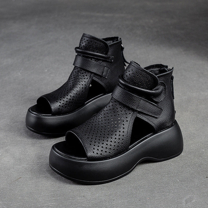Orthopaedic leather sandals for women with shock-absorbing sole – Meike-Black-2.5-Nora Luxe