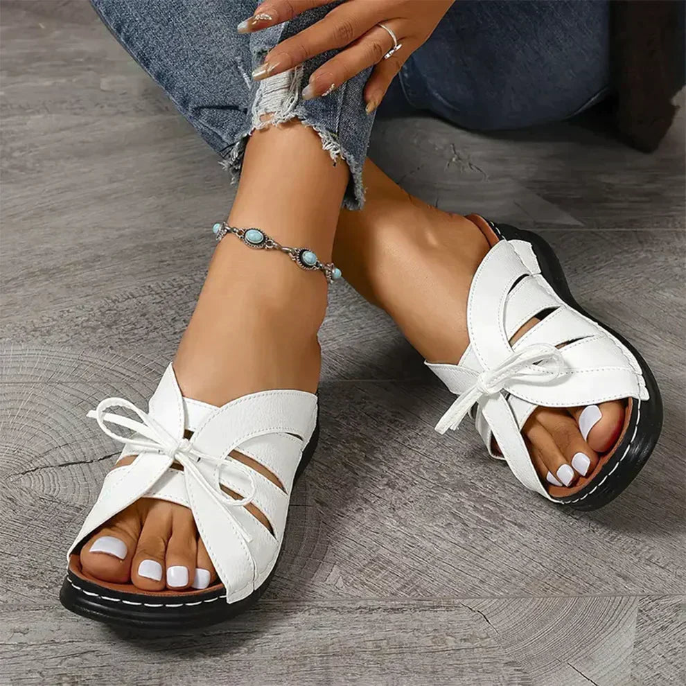 Orthopaedic Wedge Sandals with Arched Knot – Mirella-Red-3-State of Style