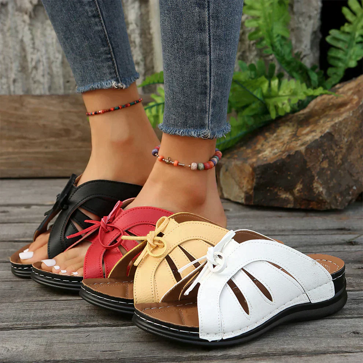 Orthopaedic Wedge Sandals with Arched Knot – Mirella-Red-3-State of Style