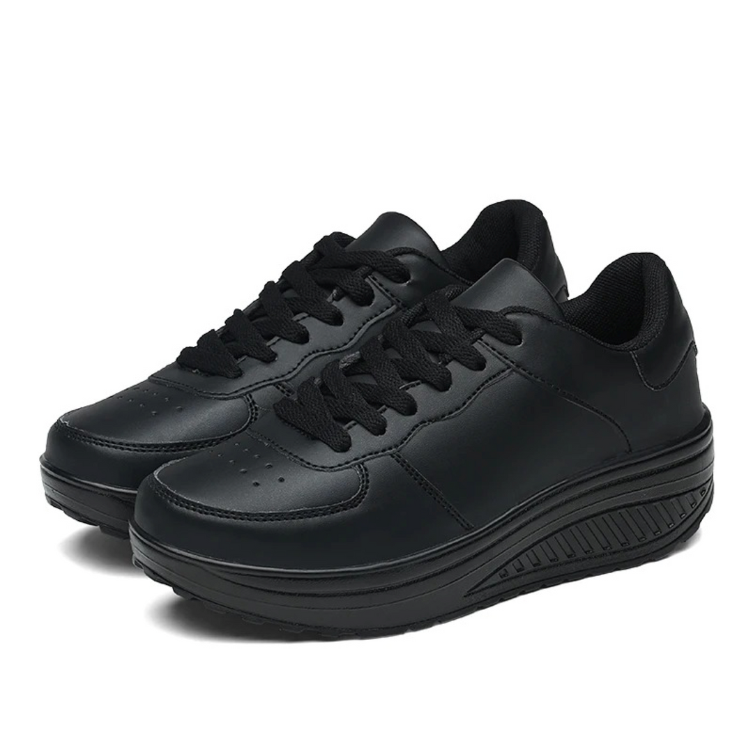 Orthopaedic Women's Sneakers in Black Leather - FlexiStep-Black-2.5-Nora Luxe