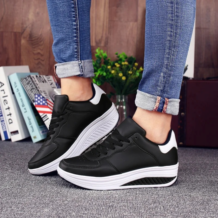 Orthopaedic Women's Sneakers in Black Leather - FlexiStep-Black and white-2.5-Nora Luxe