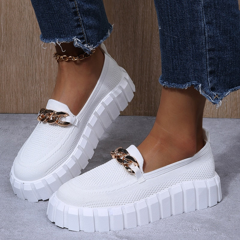 Orthopaedic Women's Sports Shoes with Platform Sole - Mira-White-5-The Livary