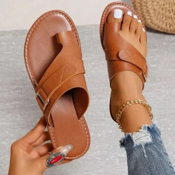 Orthopedic women's leather sandals with bunion correction – Livia (1+1 FREE)-Brown-3-Nora Luxe