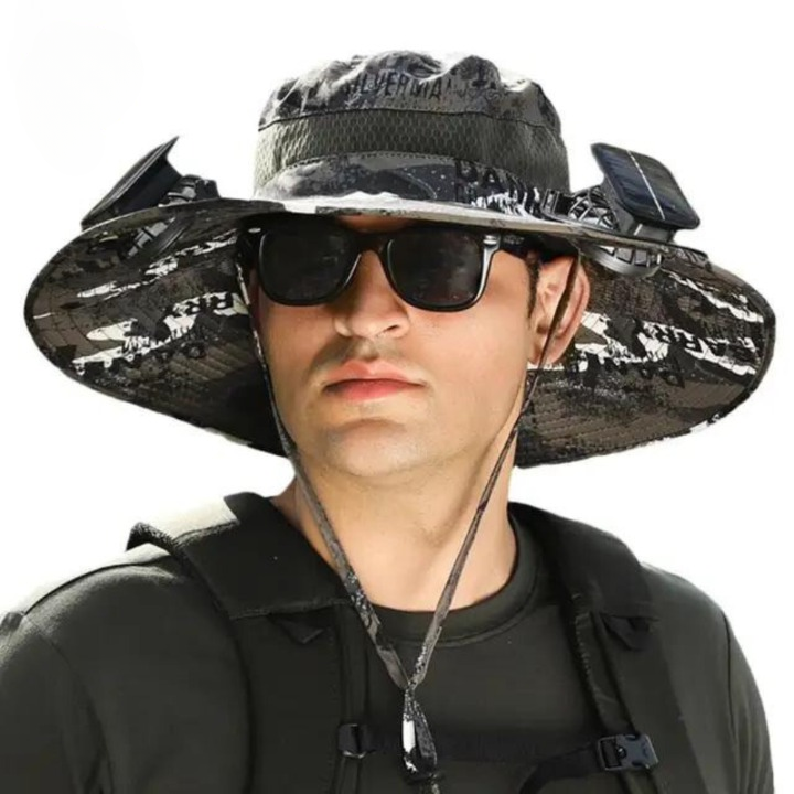 Outdoor sun hat with integrated solar fan – CoolBreeze Solar-H-The Livary