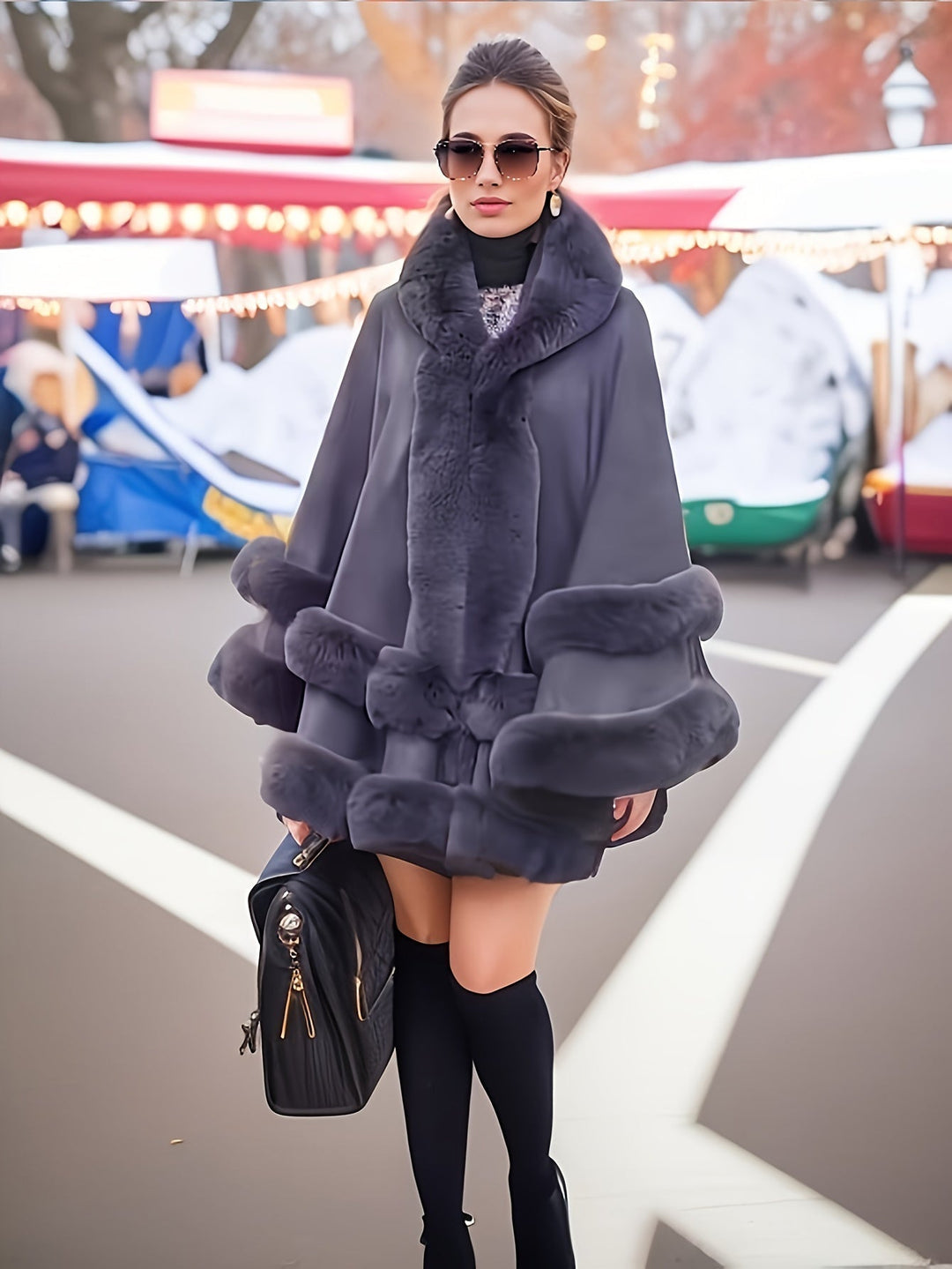Oversized Furry Cape Jas for Women - Fiona-Bordeaux red-S-Nora Luxe