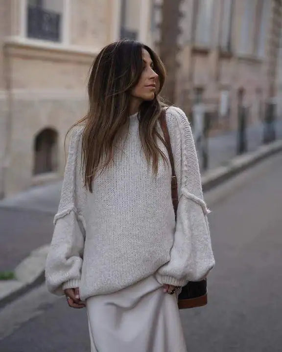 Oversized Knitted Women's Sweater - Mia-Black-S-Nora Luxe