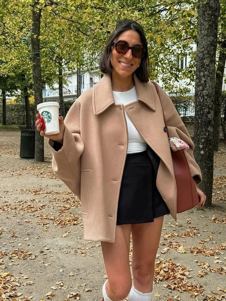 Oversized Stylish Women's Jacket - Amara-Khaki-XS-Nora Luxe