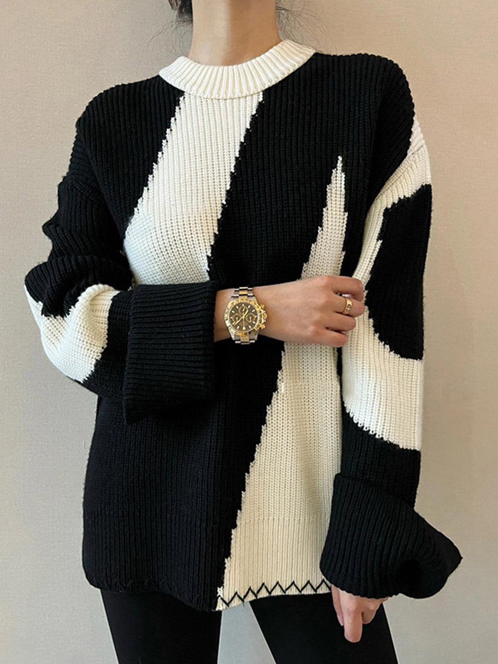 Oversized Zebra Print Sweater for Women - Lyla-Black-XS-Nora Luxe