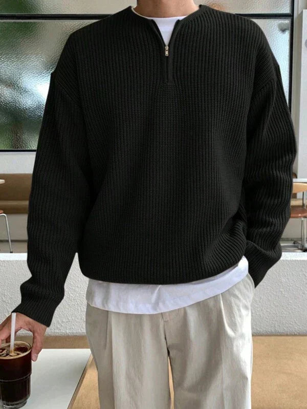 Oversized Zip-Up Jumper for Men - Havron-Black-S-Nora Luxe