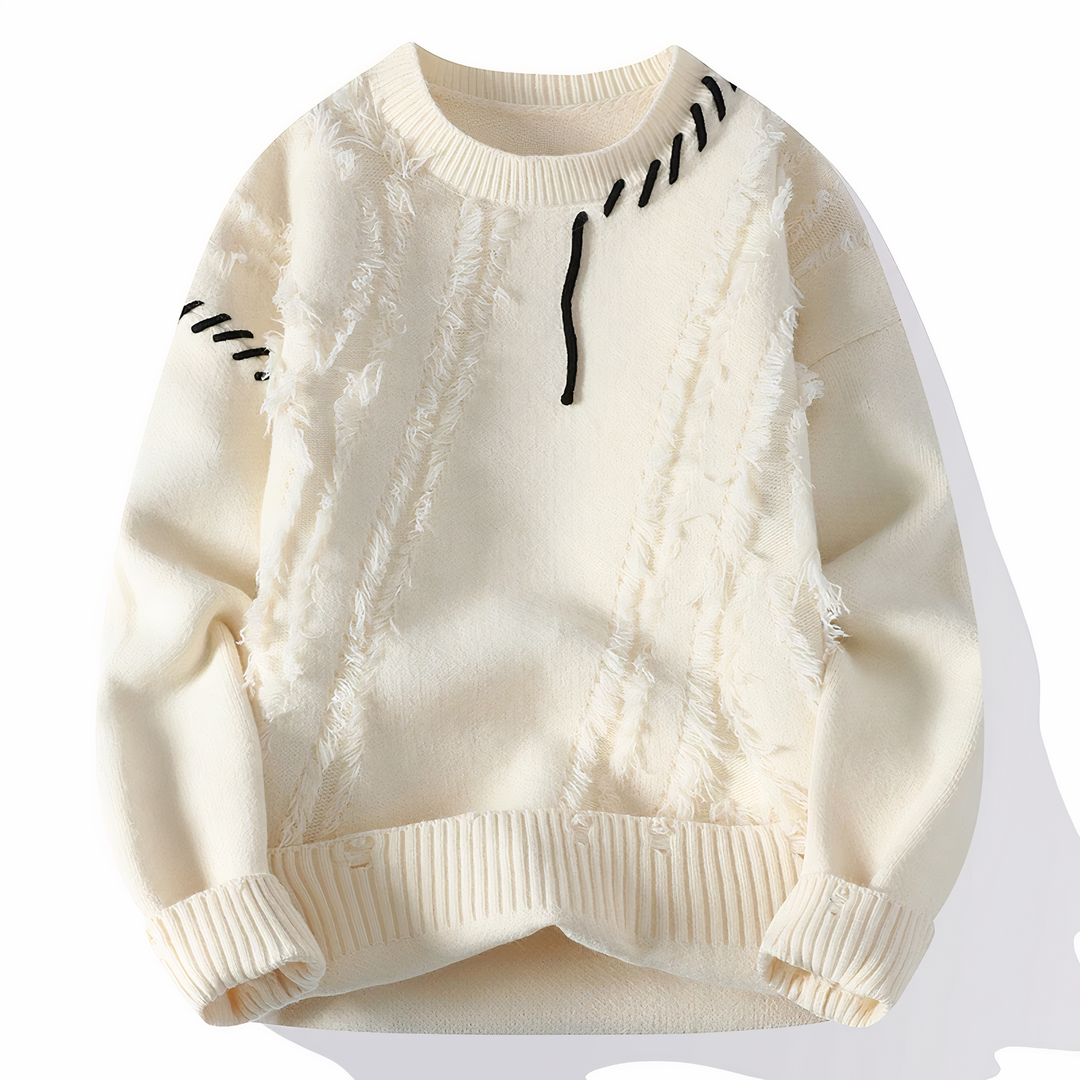 Patchwork Men's Sweater - Jasper-White-XS-Nora Luxe