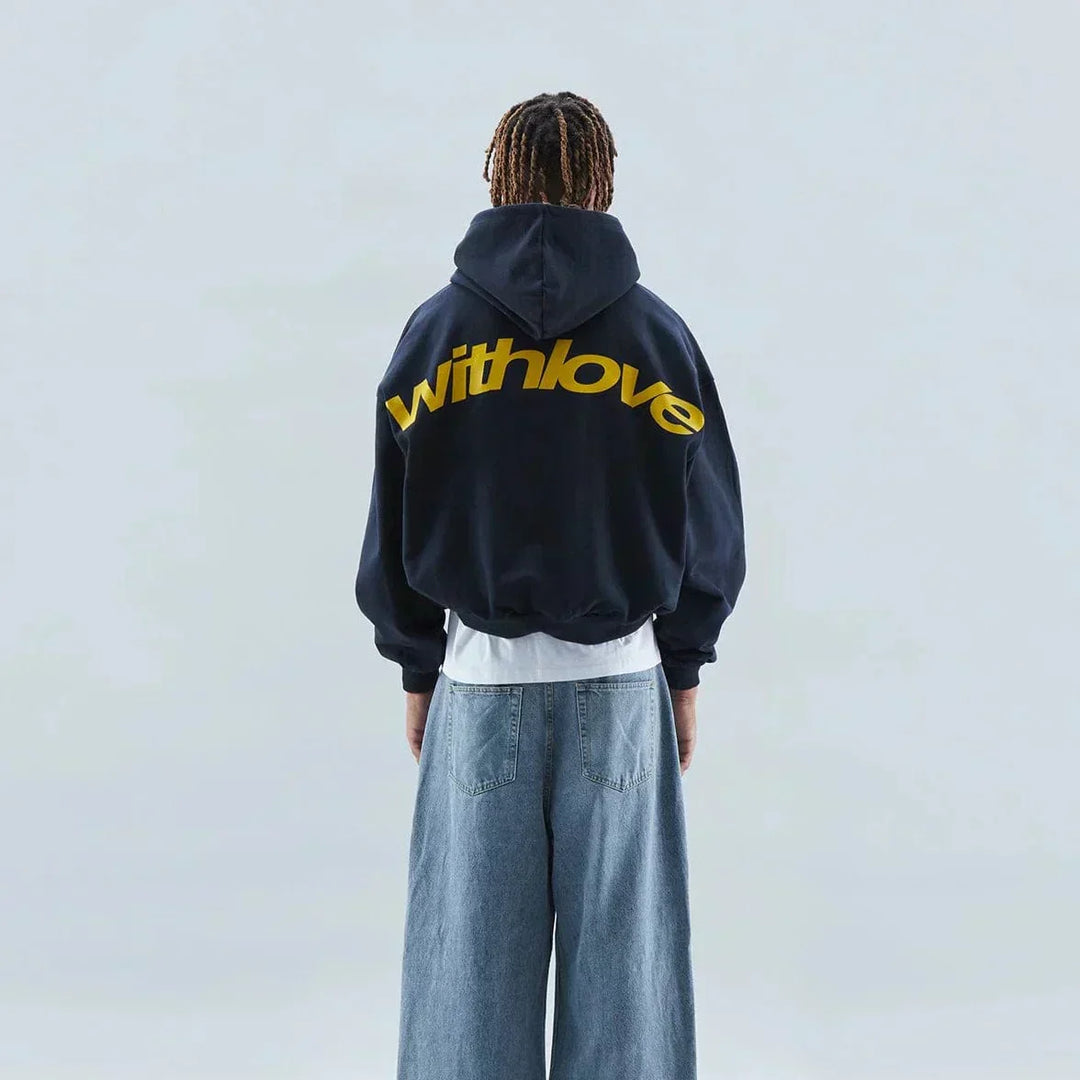 Cuddly autumn hoodie with back print – Love