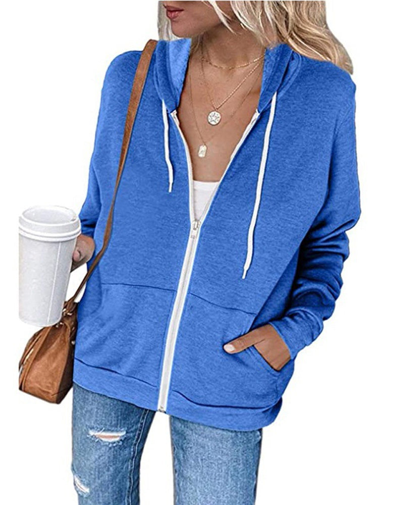 Plain Ladies Jacket with Pockets - Emma-Blue-S-Nora Luxe