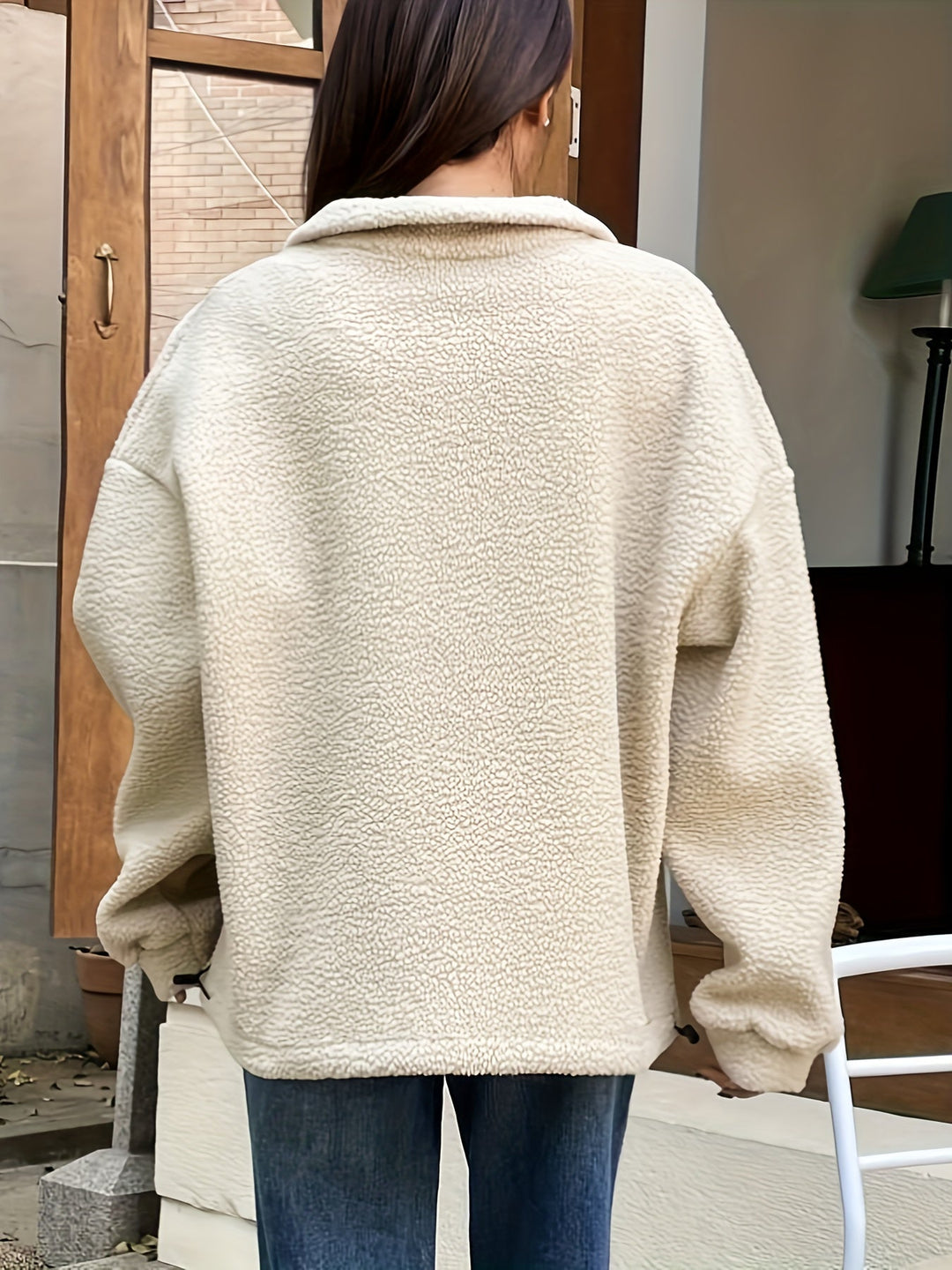 Plain Pullover Sweatshirt with Zipper - Nina-Green-S-Nora Luxe