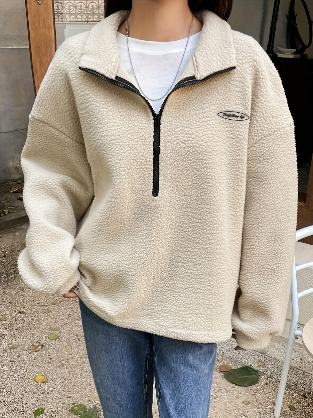 Plain Pullover Sweatshirt with Zipper - Nina-Green-S-Nora Luxe